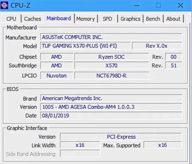 CPU-Z Software Displaying Motherboard Details