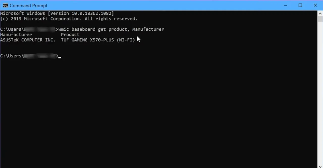 Command Prompt Showing Motherboard Details